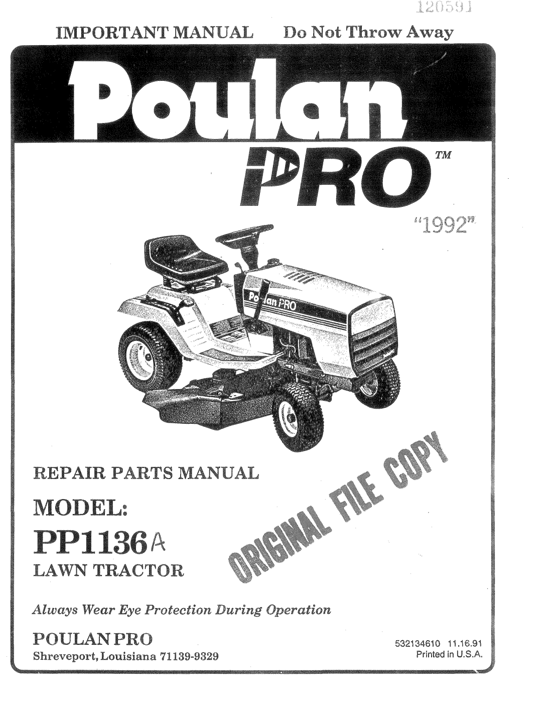 Poulan PP1136A manual 
