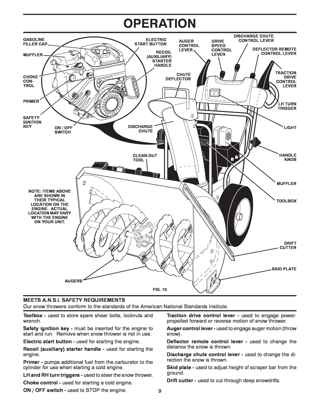 Poulan PP1150E30 owner manual Operation, Meets A.N.S.I. Safety Requirements 