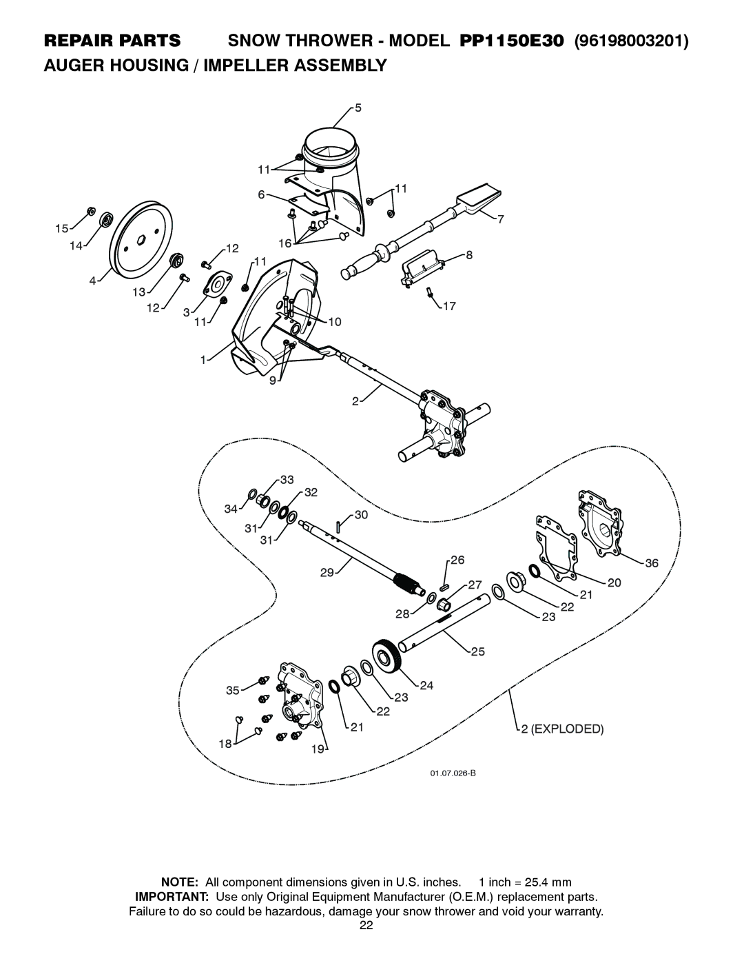 Poulan PP1150E30 owner manual Exploded 