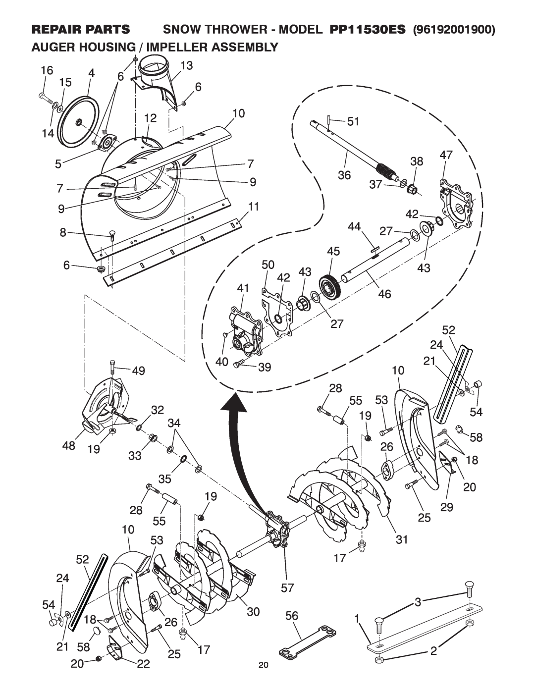 Poulan owner manual REPAIR PARTS SNOW THROWER - MODEL PP11530ES, Auger Housing / Impeller Assembly, 2220 