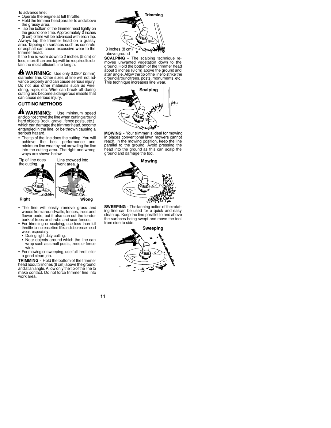 Poulan PP136 instruction manual Cutting Methods, RightWrong, Trimming 