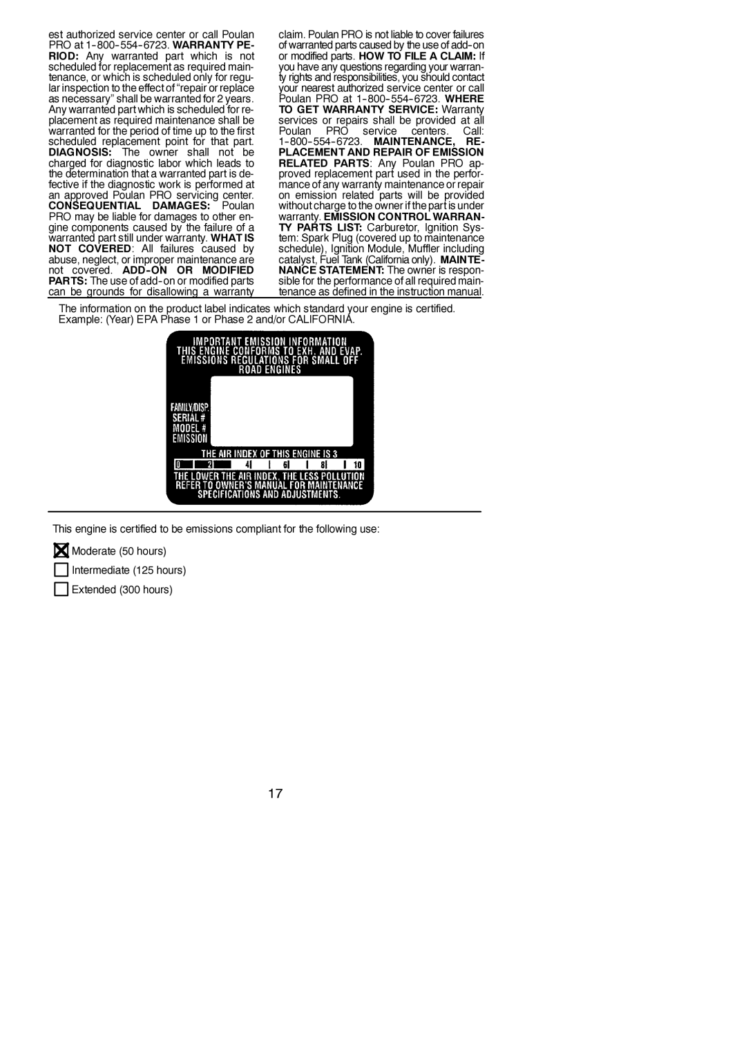 Poulan PP136E instruction manual Placement and Repair of Emission 