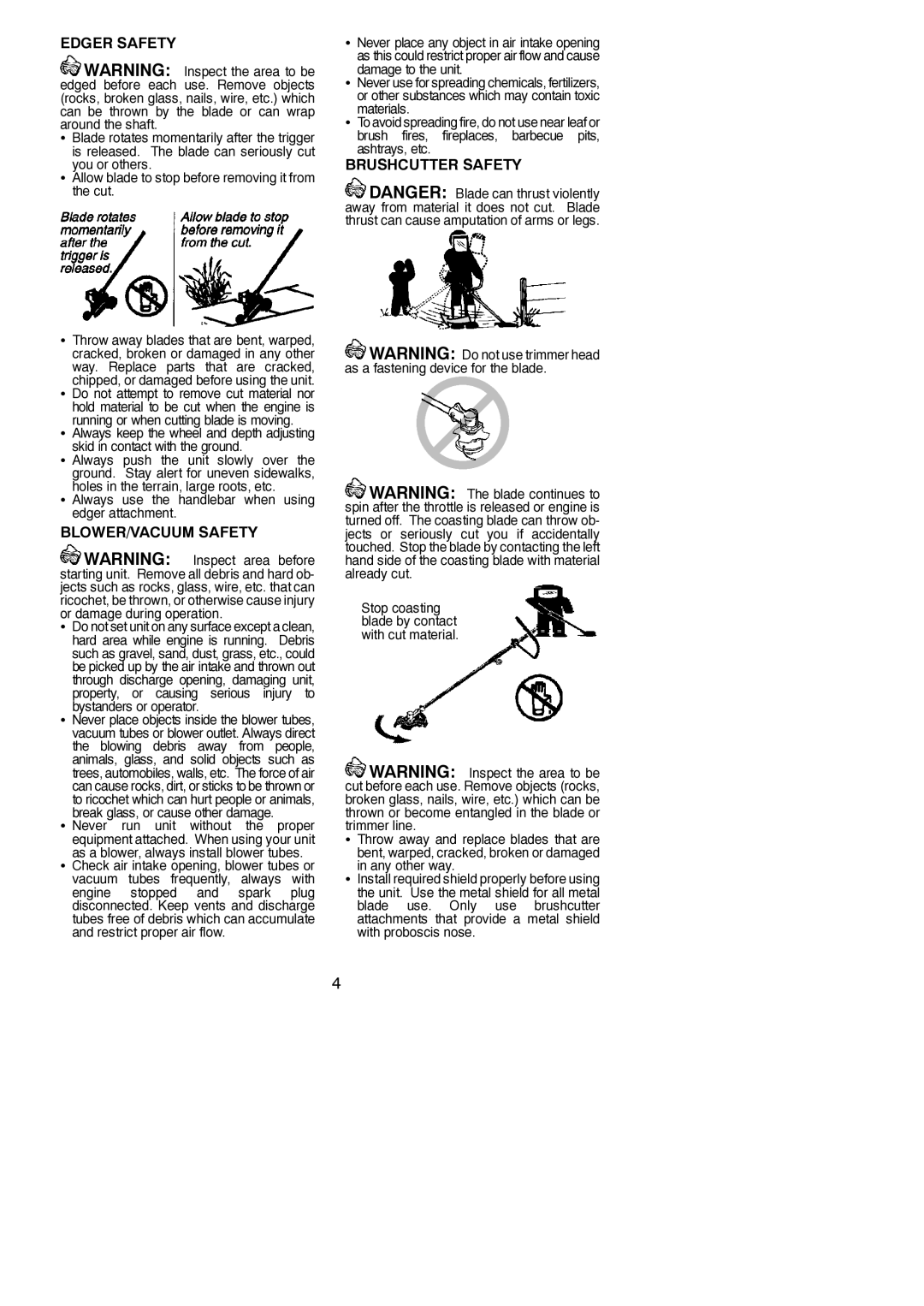 Poulan PP136E instruction manual Edger Safety, BLOWER/VACUUM Safety, Brushcutter Safety 