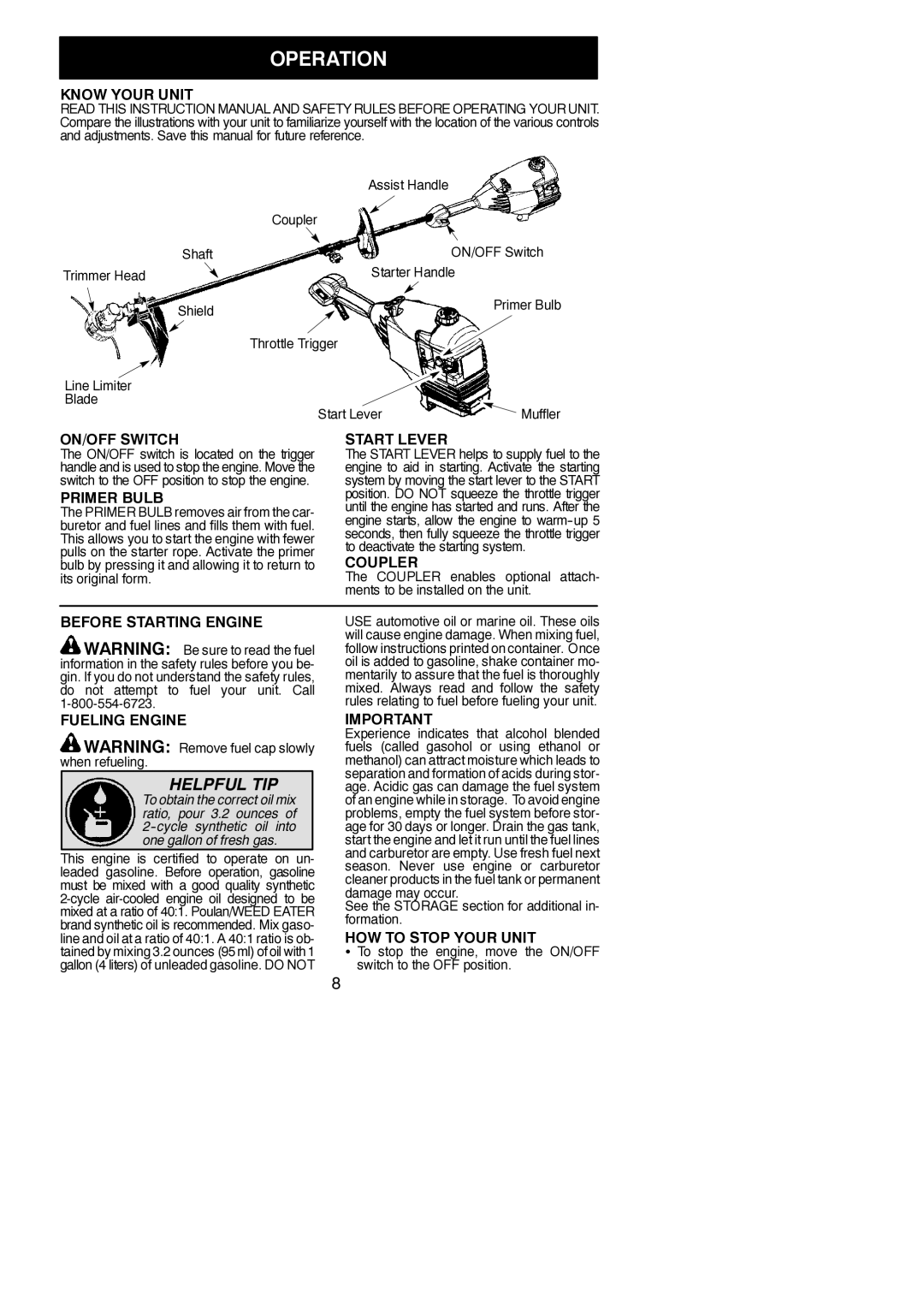 Poulan PP136E instruction manual Operation 