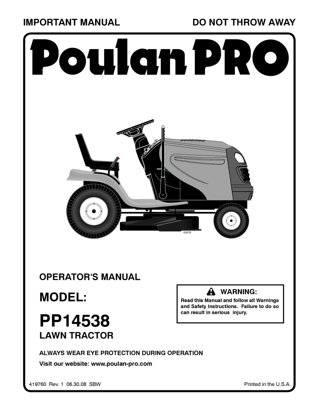 Poulan PP14538 manual 