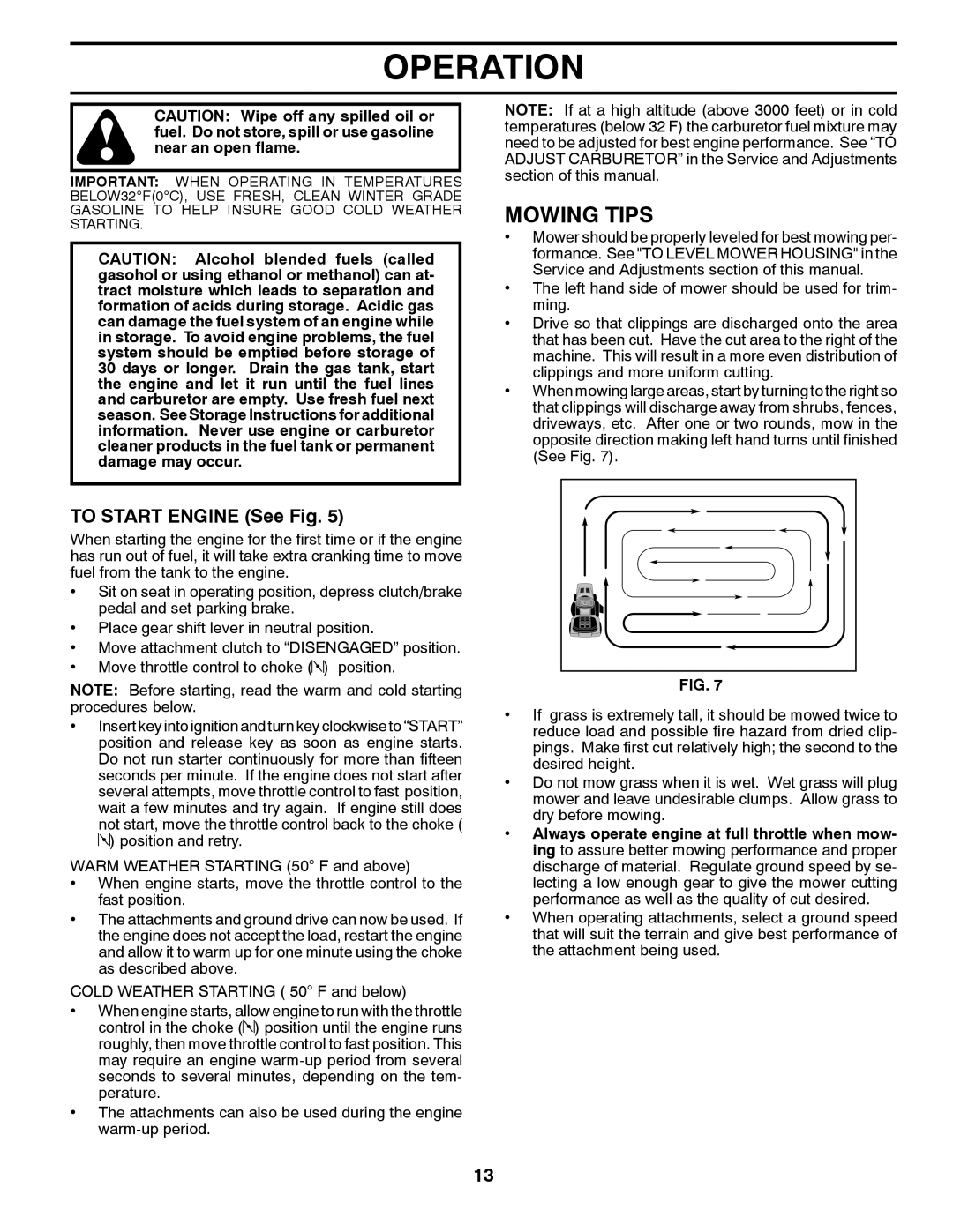 Poulan PP14538 manual Mowing Tips, To Start Engine See Fig 