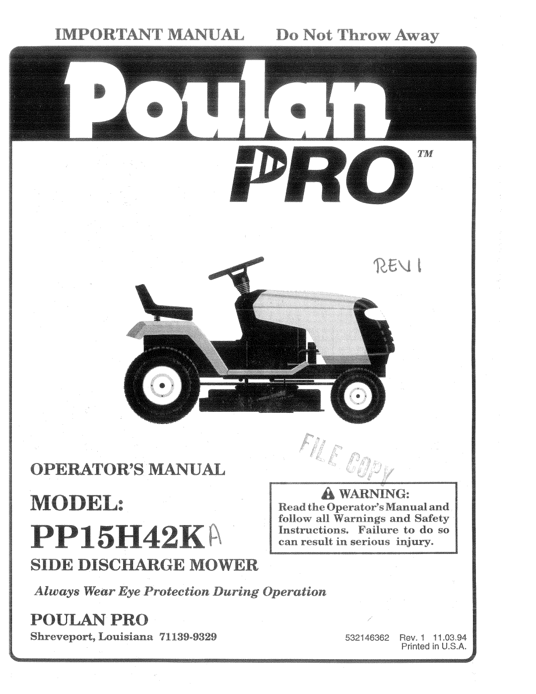 Poulan PP15H42KA manual 