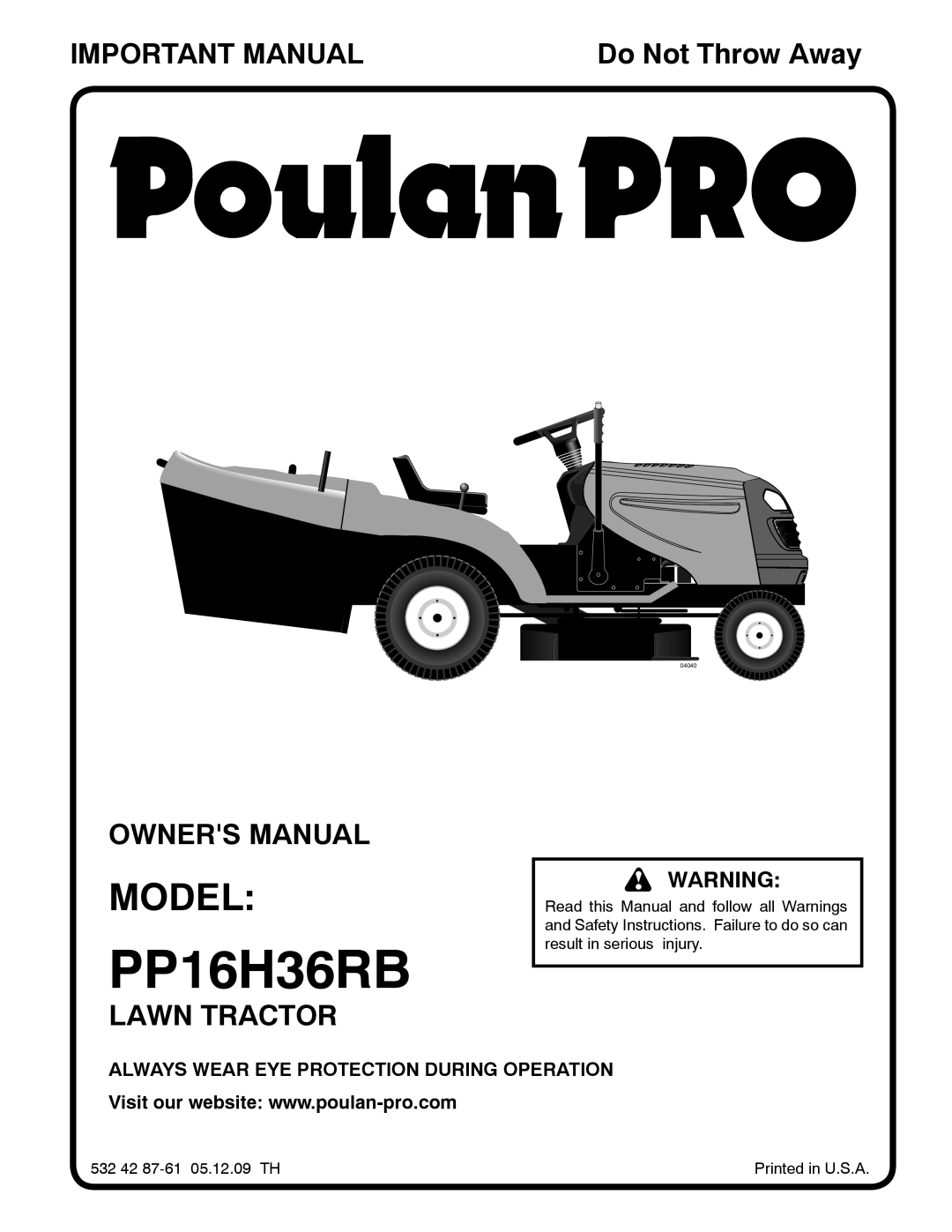 Poulan 96061015703, 960 61 01-57 owner manual PP16H36RB 