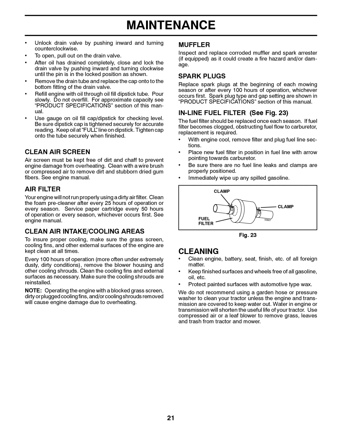 Poulan PP16H36RB, 96061015703, 960 61 01-57 owner manual Cleaning 