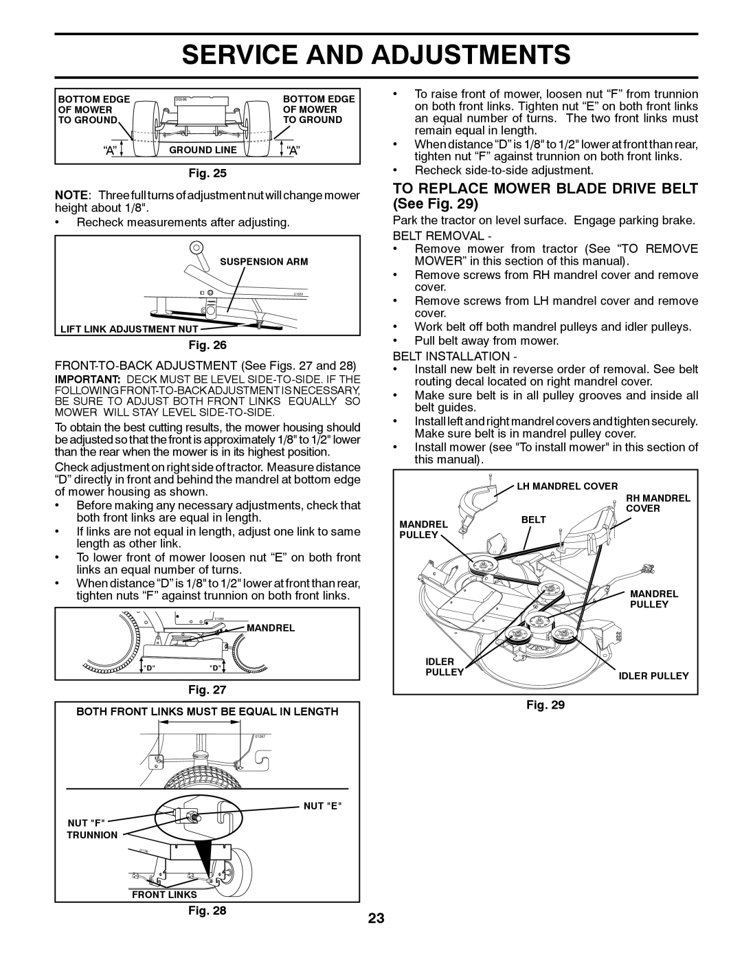 Poulan 960 61 01-57, PP16H36RB, 96061015703 To Replace Mower Blade Drive Belt See Fig, Belt Removal, Belt Installation 