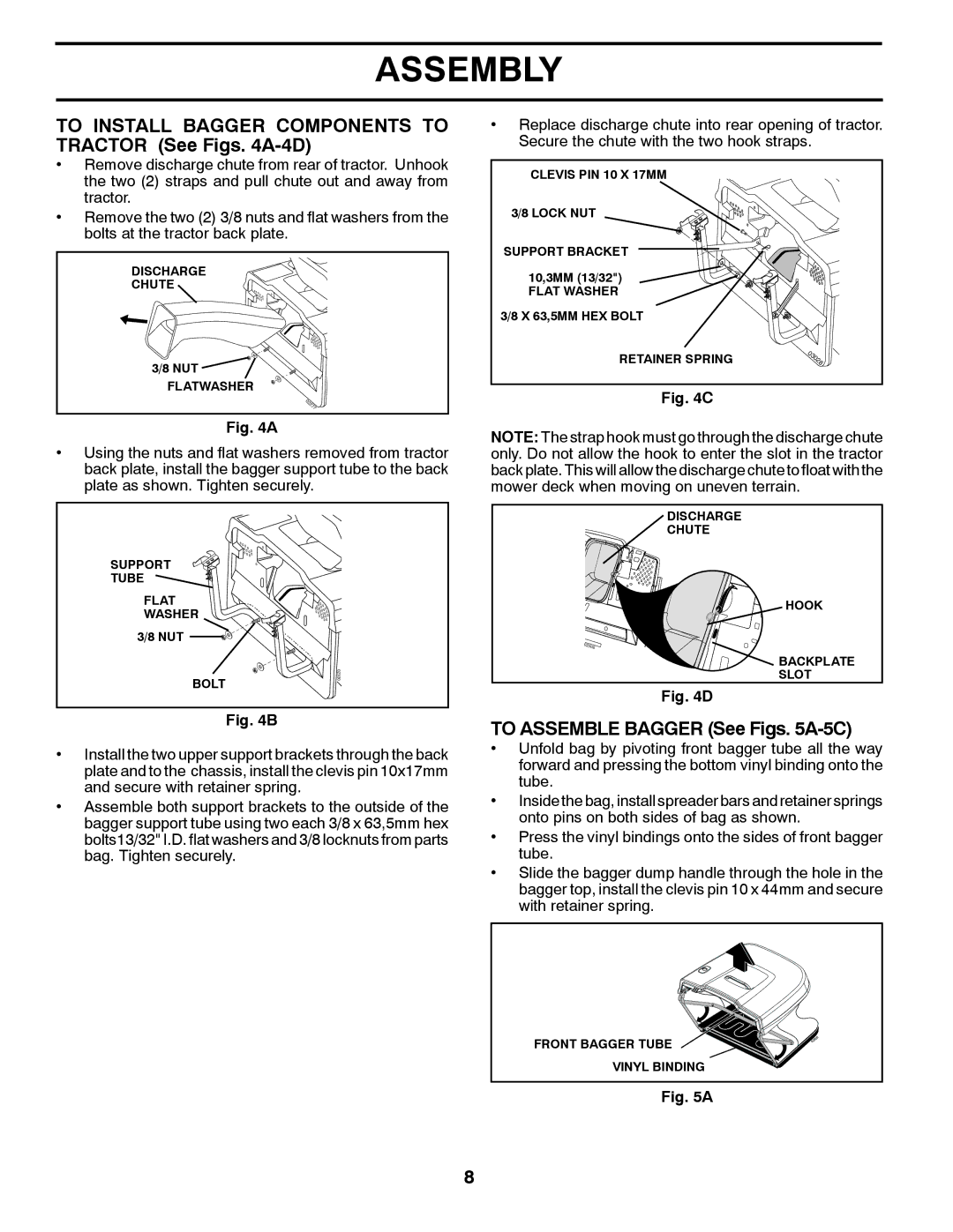 Poulan 960 61 01-57, PP16H36RB To Install Bagger Components to Tractor See Figs A-4D, To Assemble Bagger See Figs A-5C 