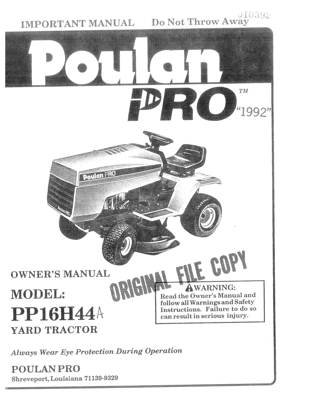 Poulan PP16H44A manual 