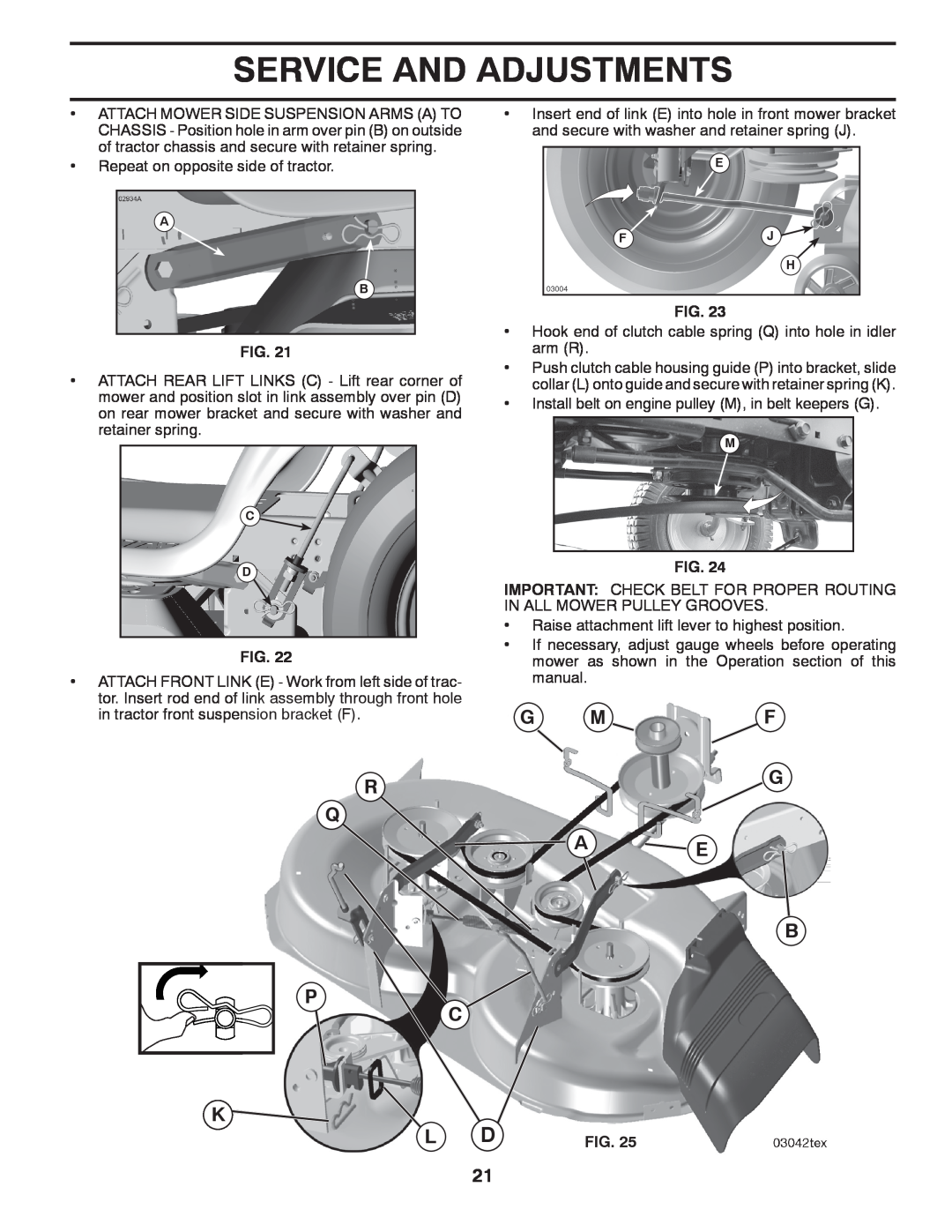 Poulan PP17538HP, 96041007302, 420408 manual Service And Adjustments, G Mf G, A E B C, Repeat on opposite side of tractor 