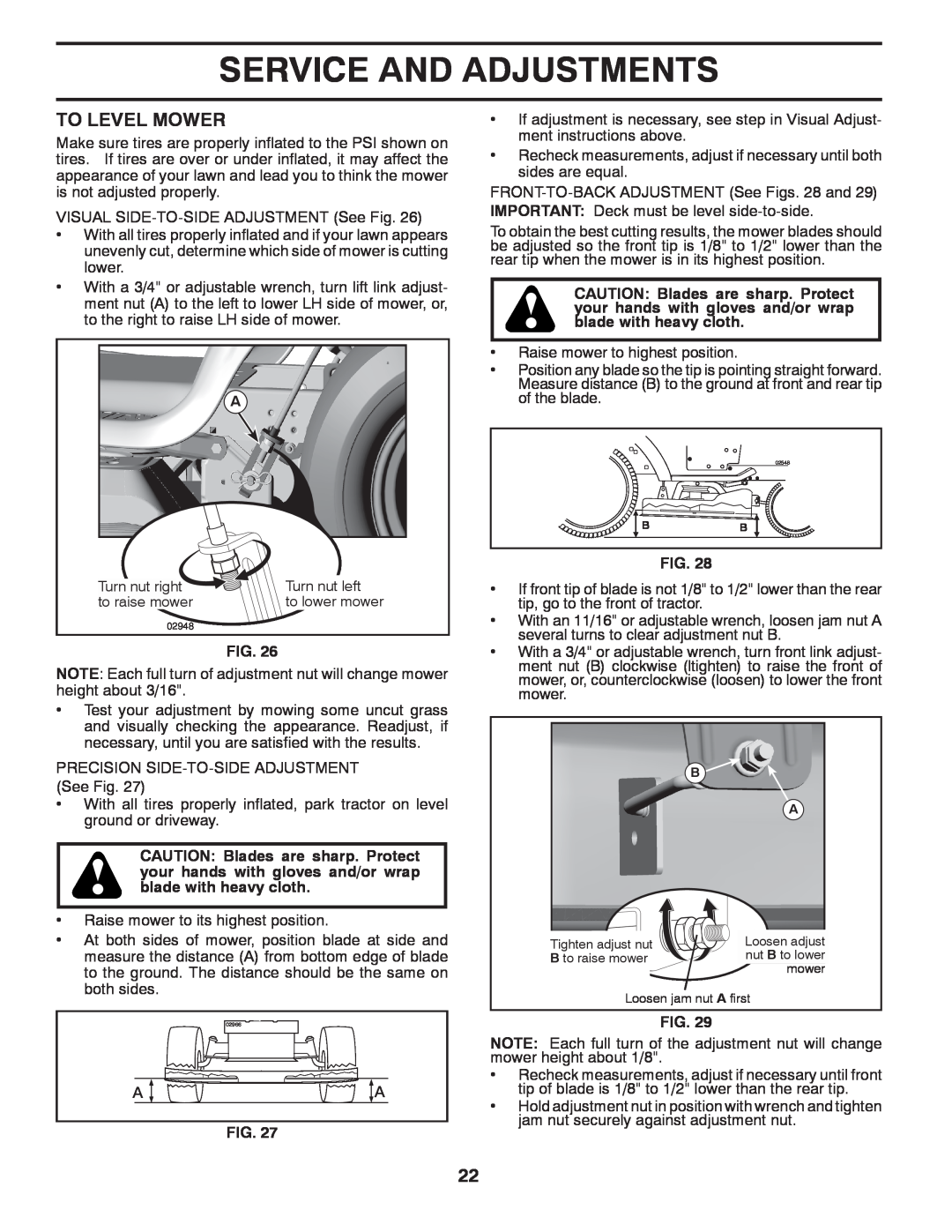 Poulan 96041007302, PP17538HP, 420408 manual Service And Adjustments, To Level Mower 