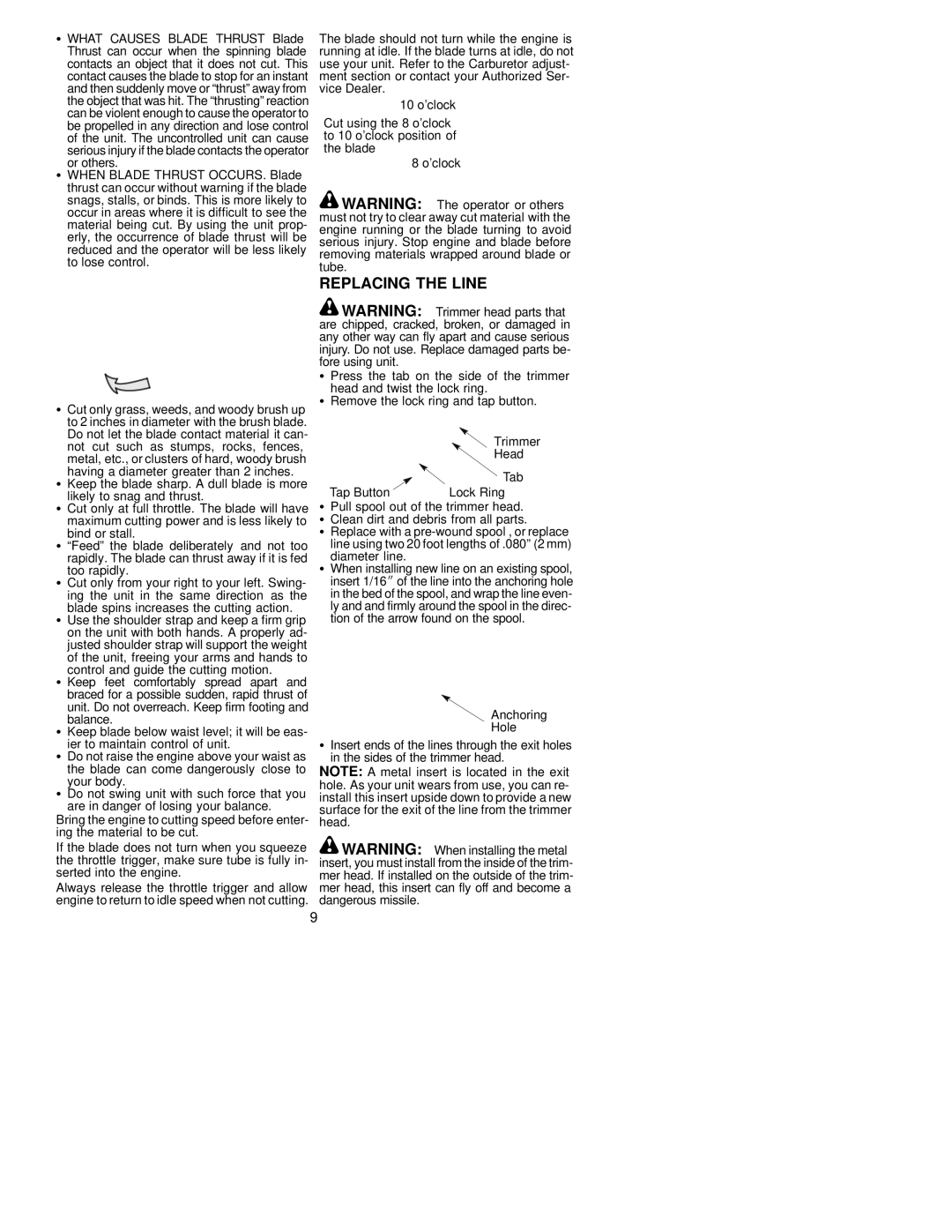 Poulan PP196 operating instructions Replacing the Line 