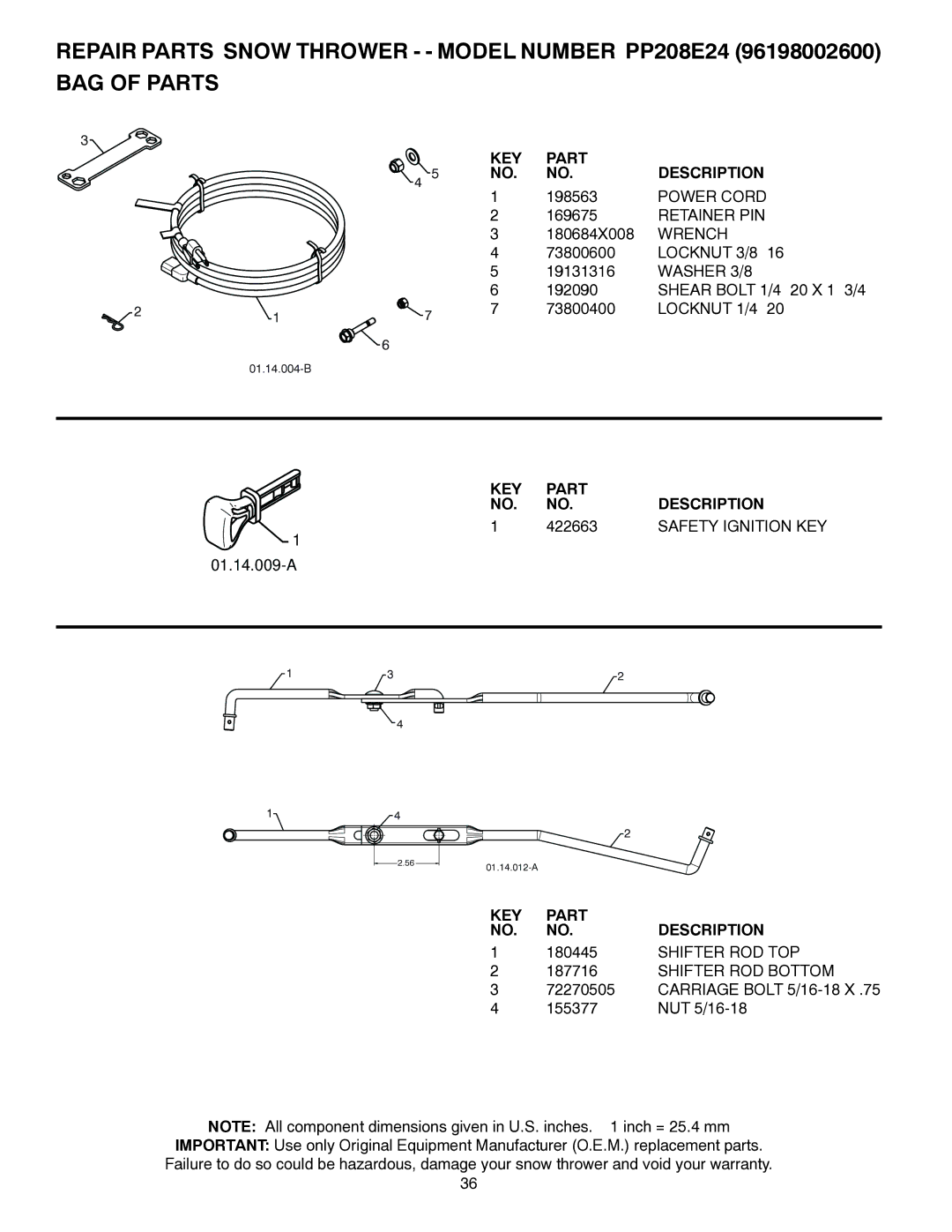 Poulan PP208E24 owner manual 422663, Safety Ignition KEY 