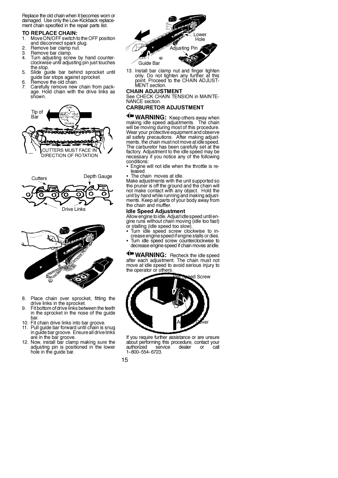 Poulan PP258TP instruction manual To Replace Chain, Chain Adjustment, Carburetor Adjustment 