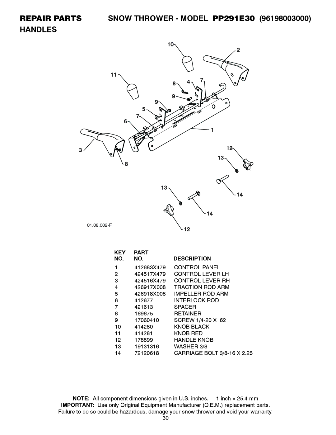 Poulan PP291E30 owner manual Spacer, Knob RED, Handle Knob, Washer 3/8 