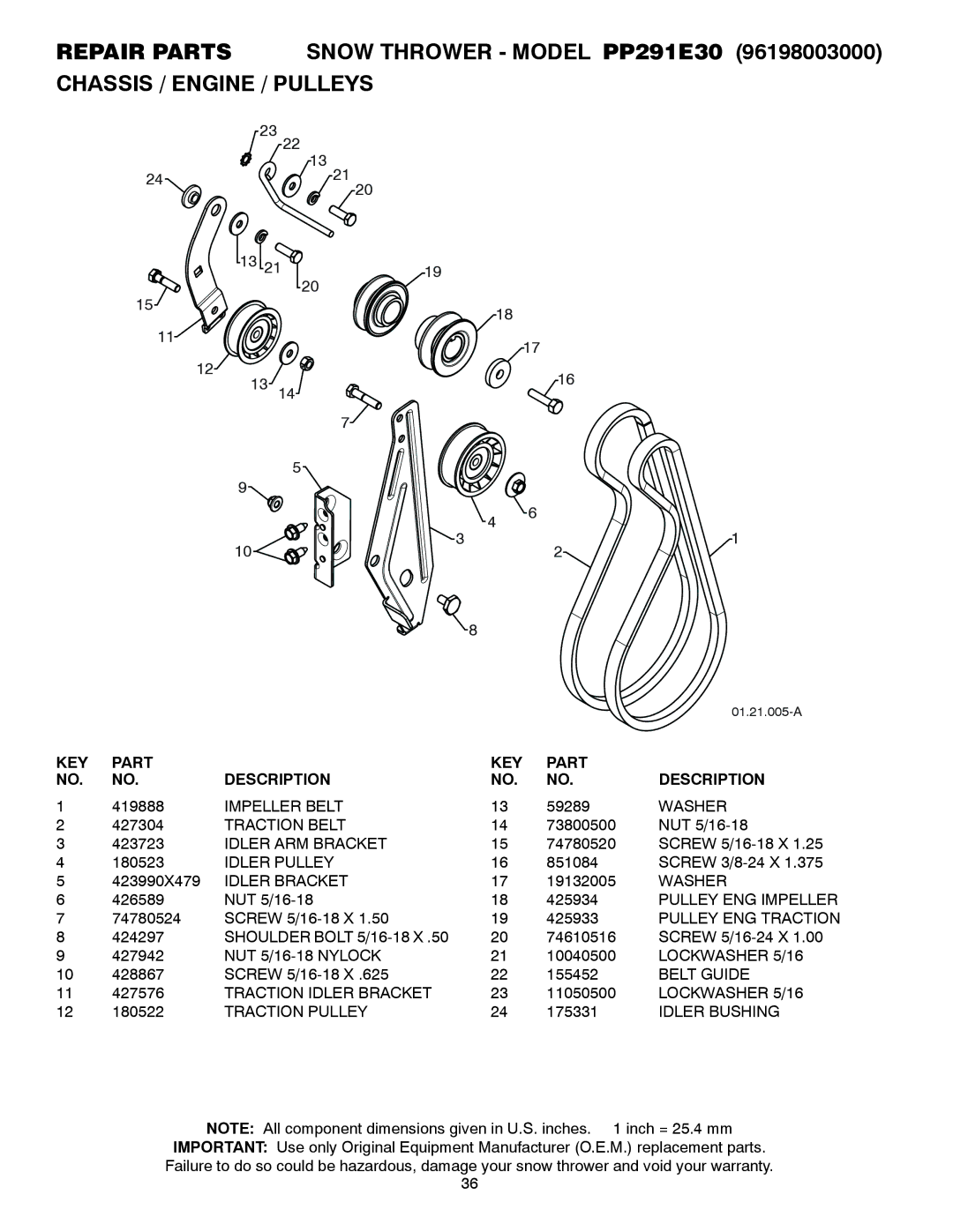 Poulan PP291E30 Impeller Belt, Traction Belt, Idler ARM Bracket, Idler Pulley, Idler Bracket, Pulley ENG Impeller 