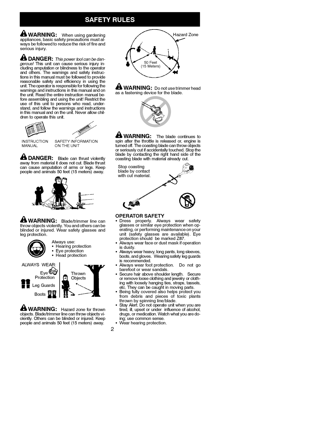 Poulan PP325 instruction manual Safety Rules, Operator Safety, Always Wear 