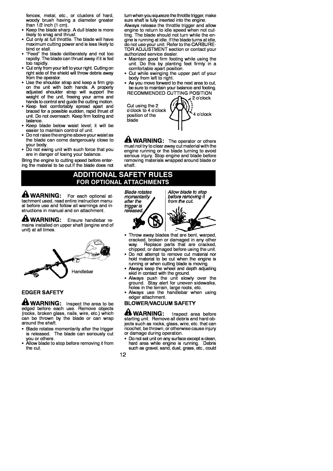 Poulan PP325 instruction manual Additional Safety Rules, For Optional Attachments, Edger Safety, Blower/Vacuum Safety 