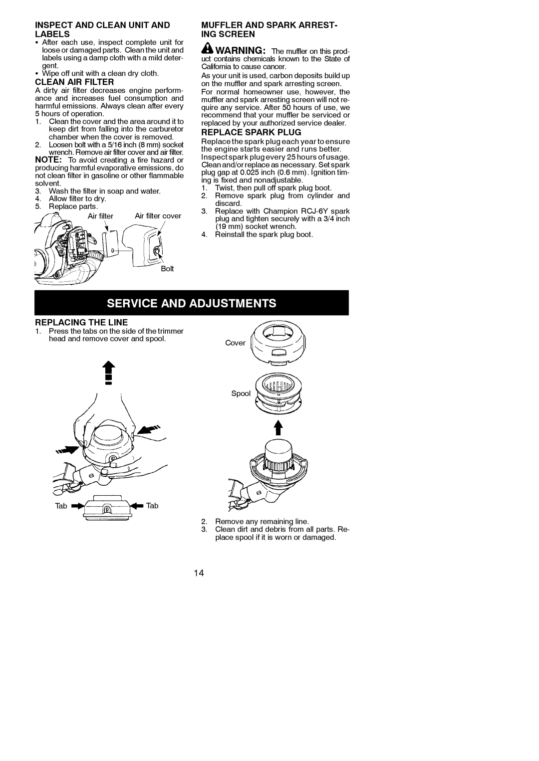 Poulan PP330, 115156126 instruction manual Service and Adjustments 