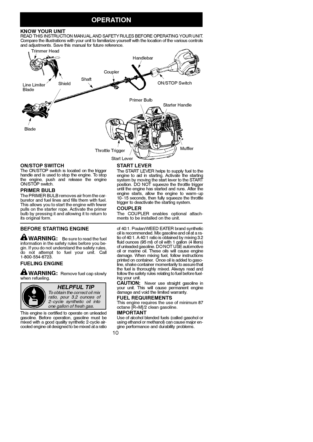 Poulan PP333 instruction manual Operation 