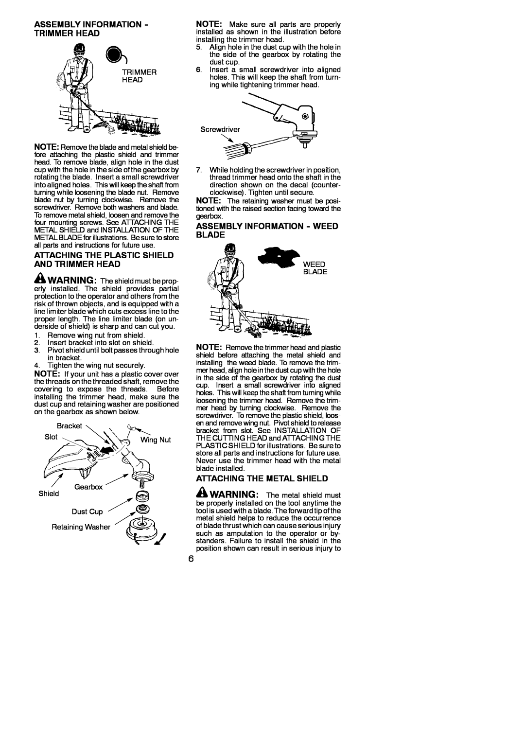 Poulan PP336 instruction manual Assembly Information - Trimmer Head, Attaching The Plastic Shield And Trimmer Head 