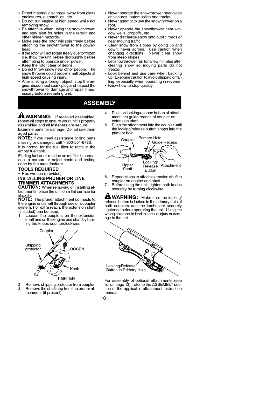 Poulan PP338PT, 115224926 instruction manual Assembly, Tools Required, Head, Freeze, Hex wrench provided 