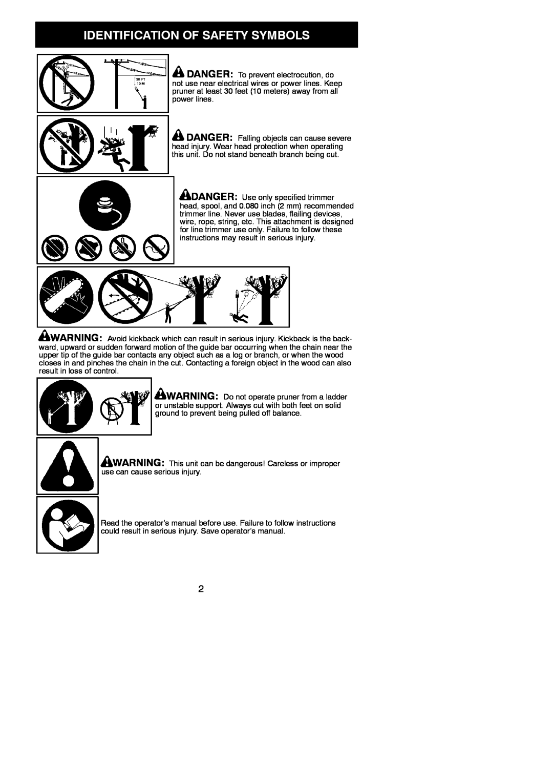 Poulan PP338PT, 115224926 instruction manual Identification Of Safety Symbols 