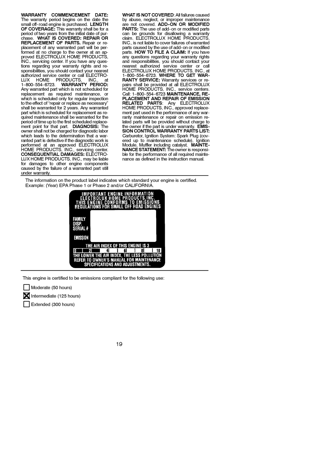 Poulan PP3516, PP4018 Consequential Damages Electro, Placement and Repair of Emission, Sion Control Warranty Parts List 