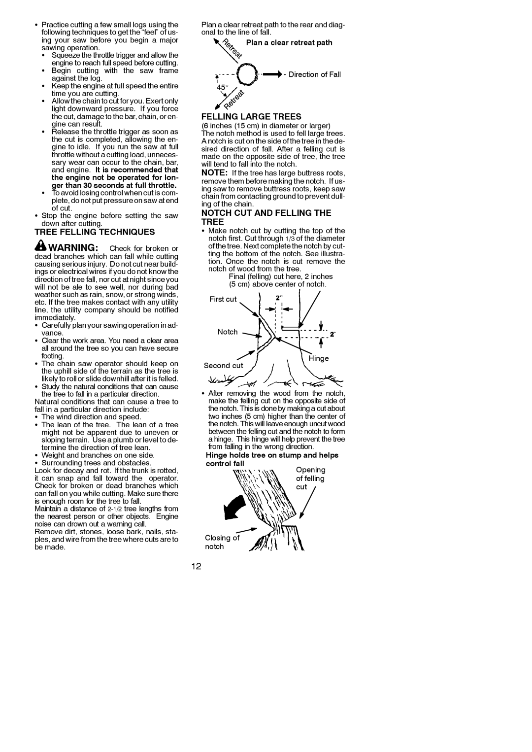 Poulan PP3516AVX instruction manual Tree Felling Techniques, Felling Large Trees, Notch CUT and Felling the Tree 