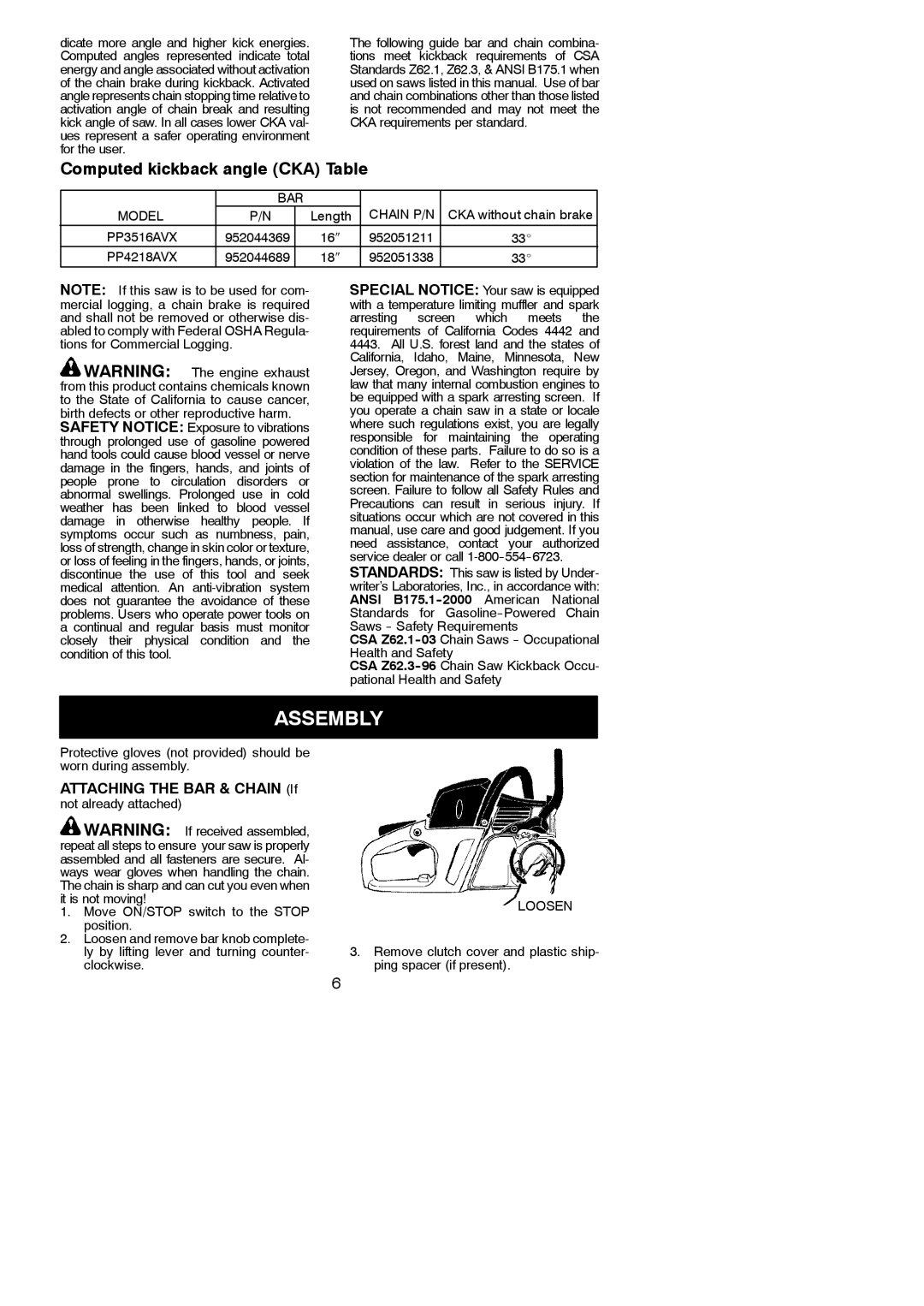 Poulan PP3516AVX instruction manual Assembly, Attaching the BAR & Chain If, Loosen 