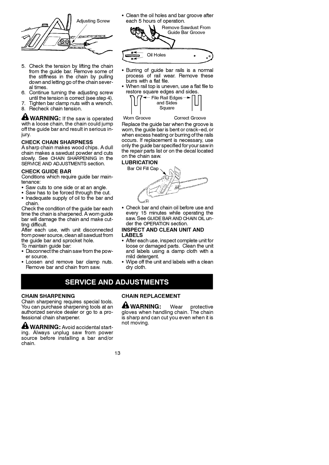 Poulan PP400E instruction manual Service and Adjustments 