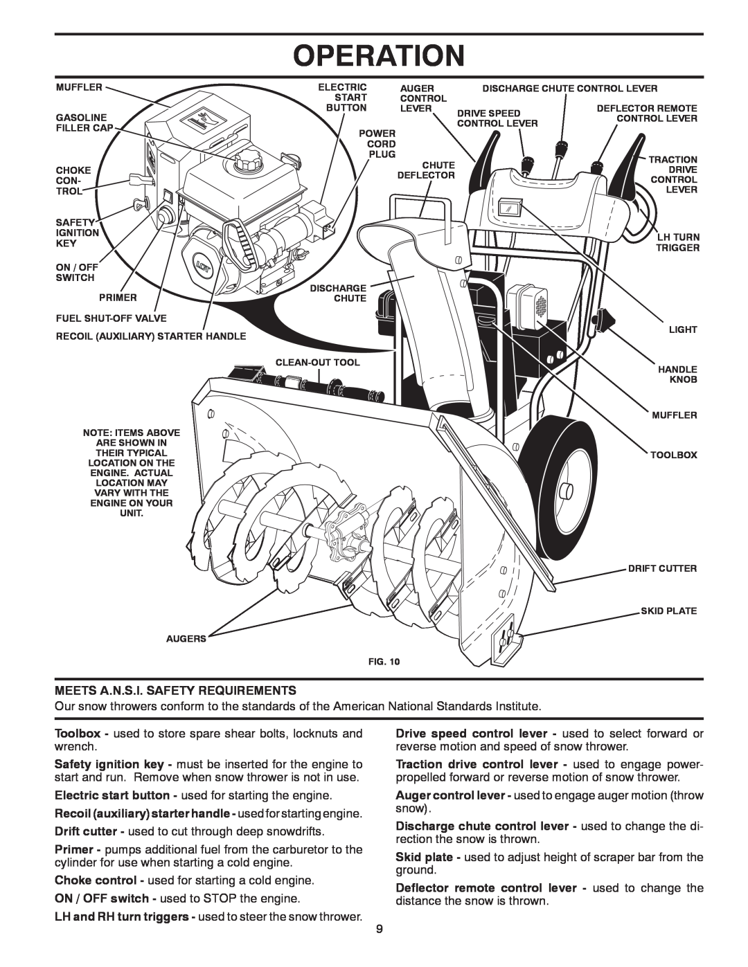 Poulan PP414EPS30 owner manual Operation, Meets A.N.S.I. Safety Requirements 