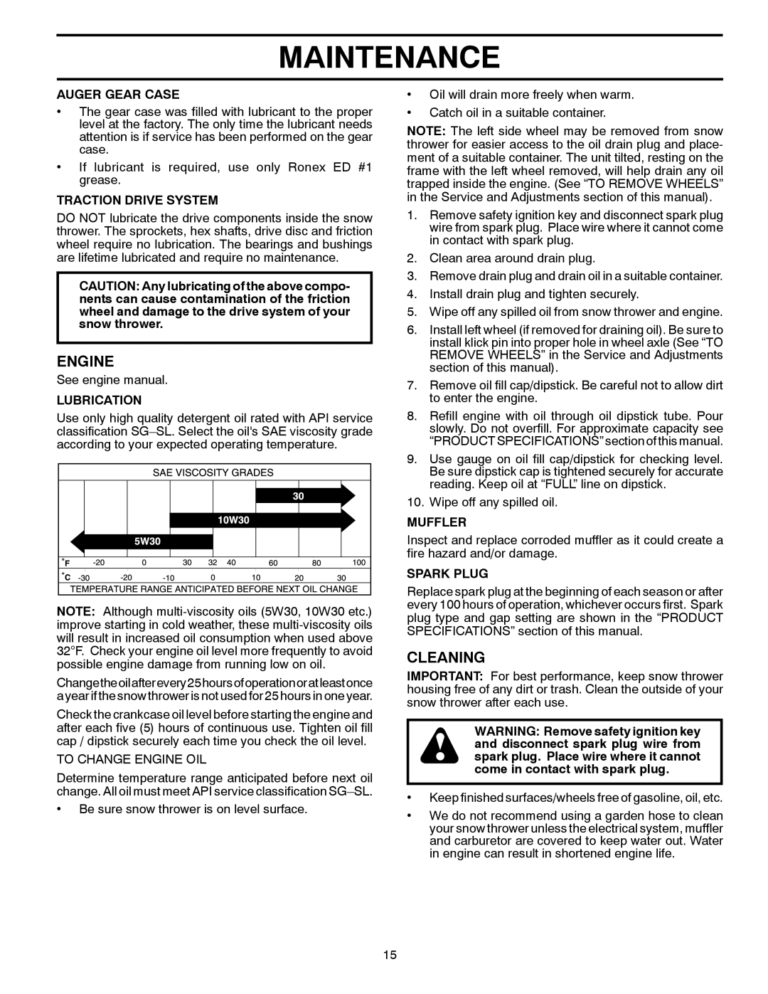 Poulan PP414EPS30 owner manual Engine, Cleaning 