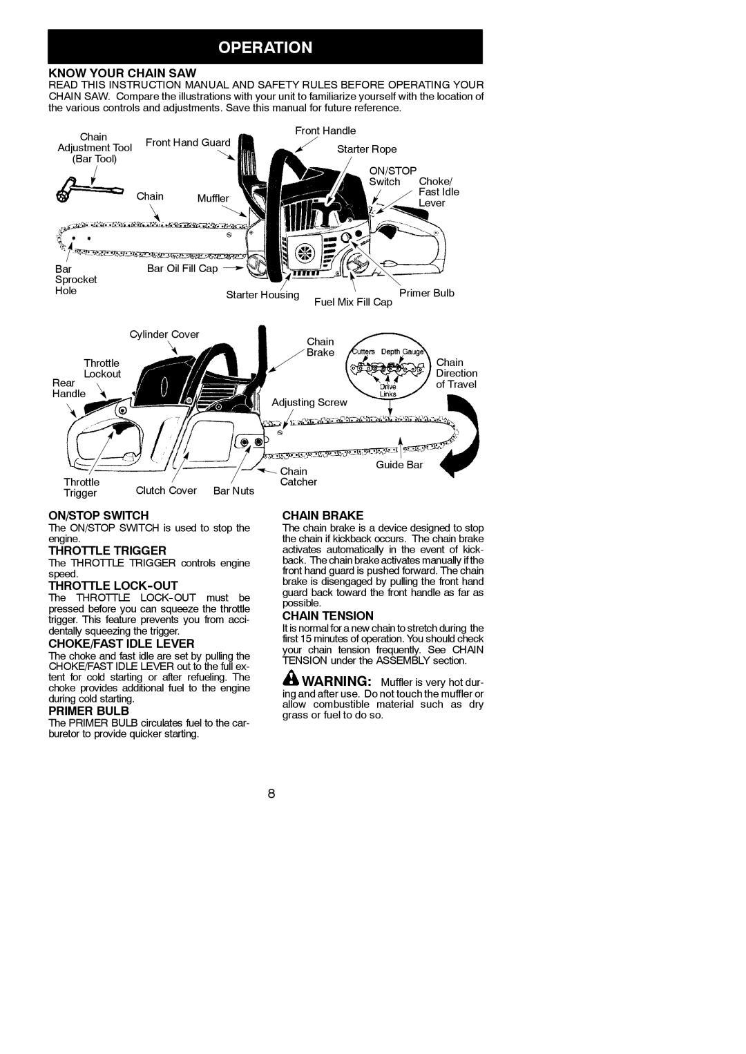 Poulan PP3816 AV, PP4218 AV instruction manual Operation 