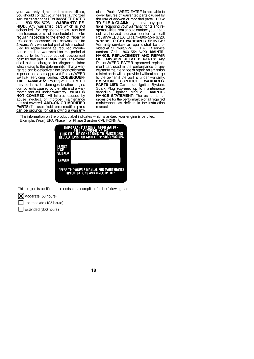 Poulan PP4620AV instruction manual Emission Control Warranty 