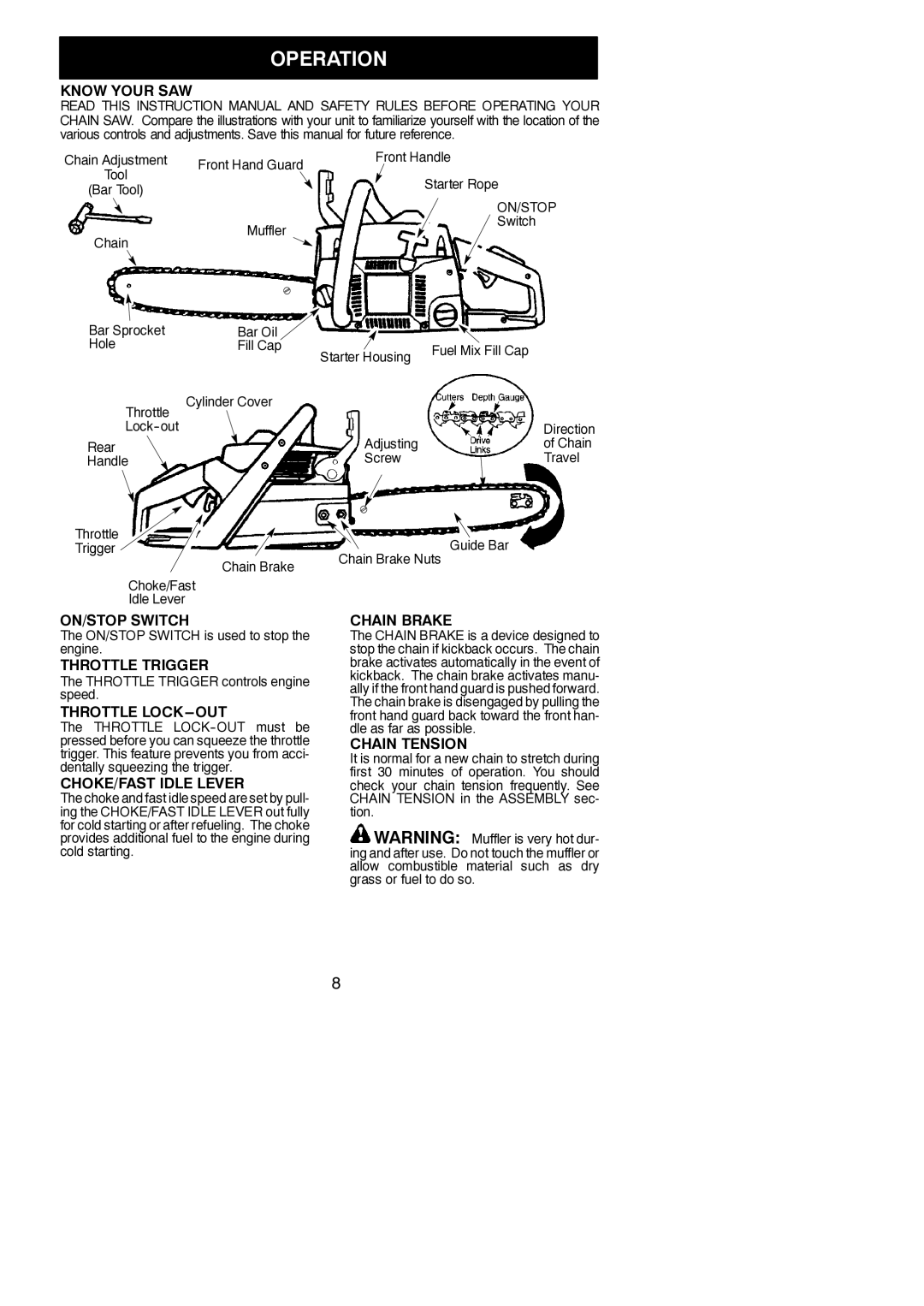 Poulan PP4620AV instruction manual Operation 