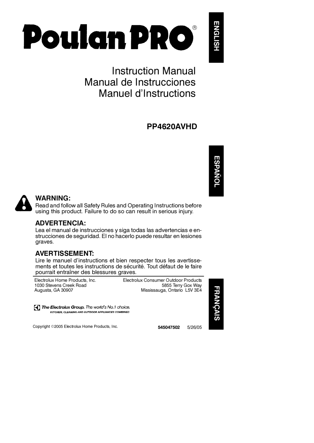 Poulan PP4620AVHD instruction manual 