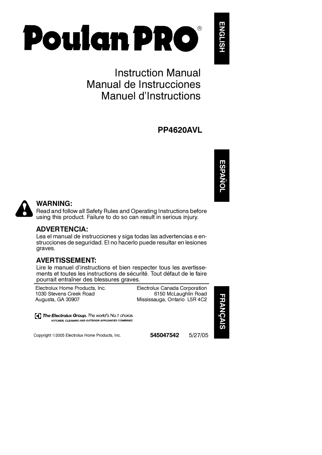 Poulan PP4620AVL instruction manual 