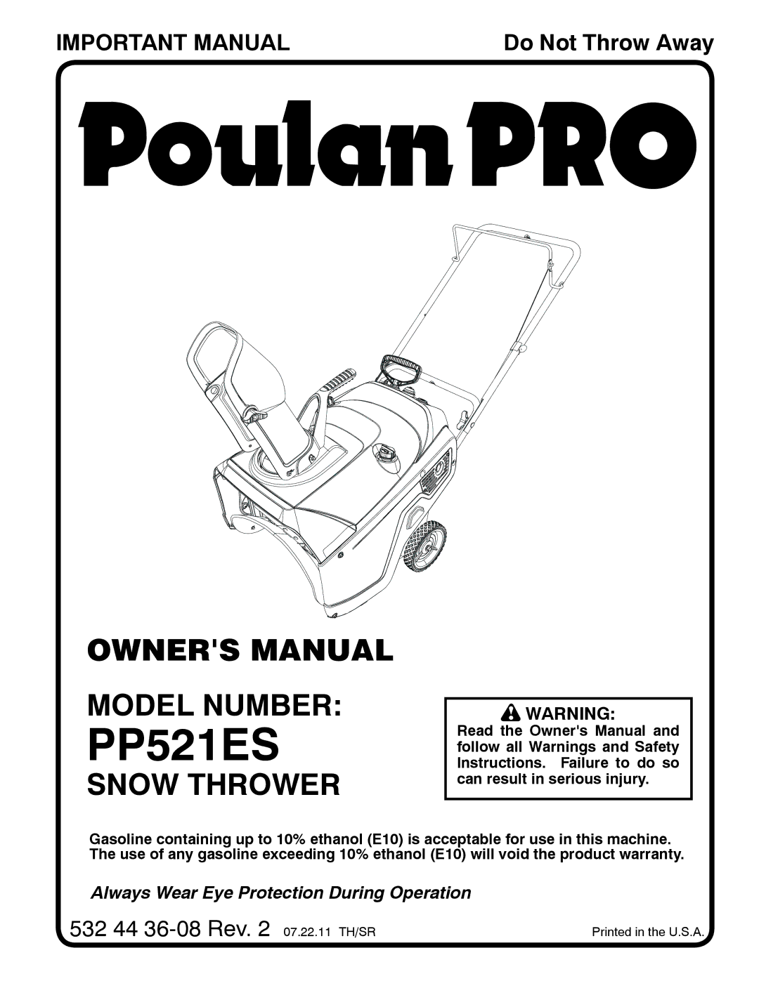 Poulan PP521ES owner manual 