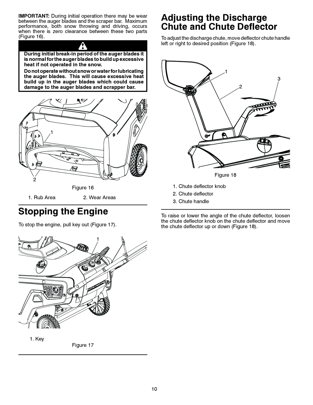 Poulan PP521ES owner manual Stopping the Engine, Adjusting the Discharge Chute and Chute Deflector 