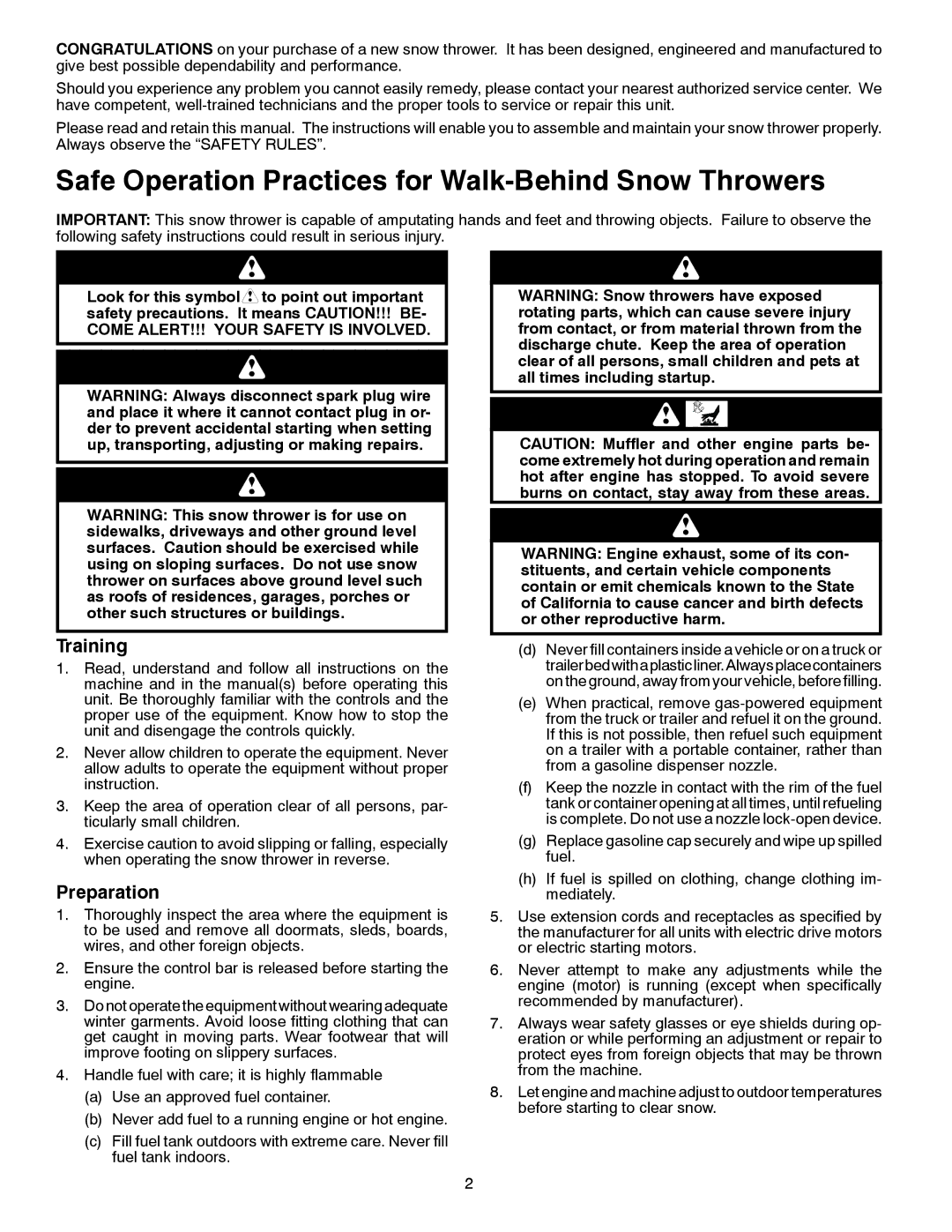 Poulan PP521ES owner manual Safe Operation Practices for Walk-Behind Snow Throwers, Come ALERT!!! Your Safety is Involved 