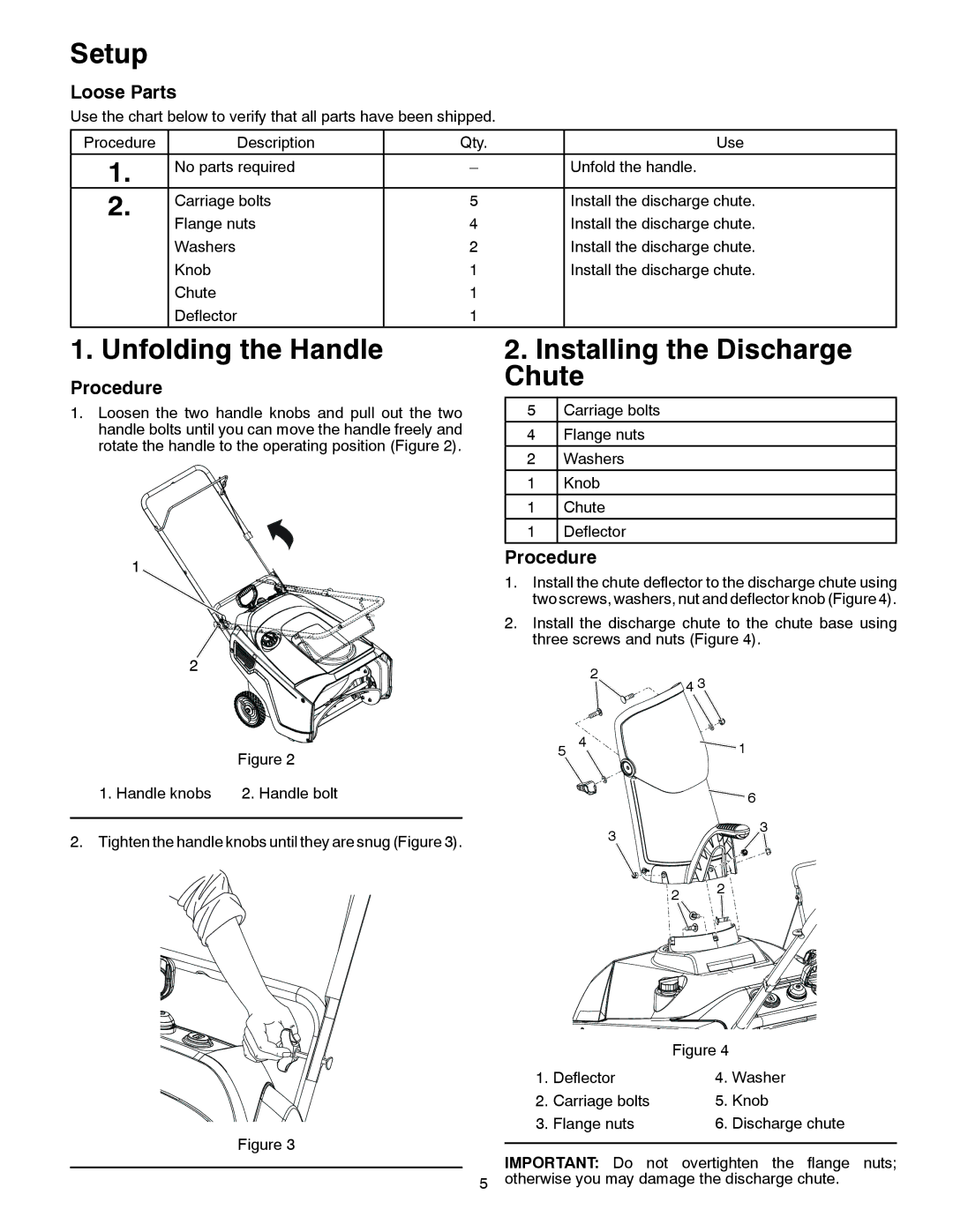 Poulan PP521ES owner manual Setup, Unfolding the Handle, Chute 