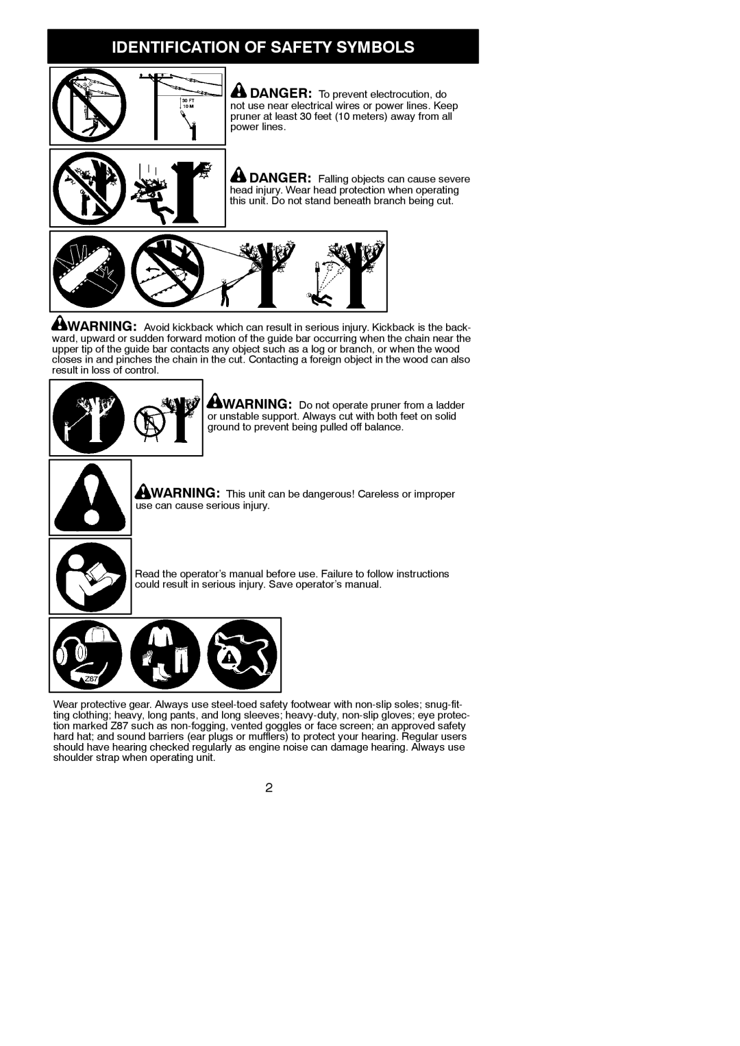 Poulan 952711672, PP5500P, 115261226 instruction manual Identification of Safety Symbols 