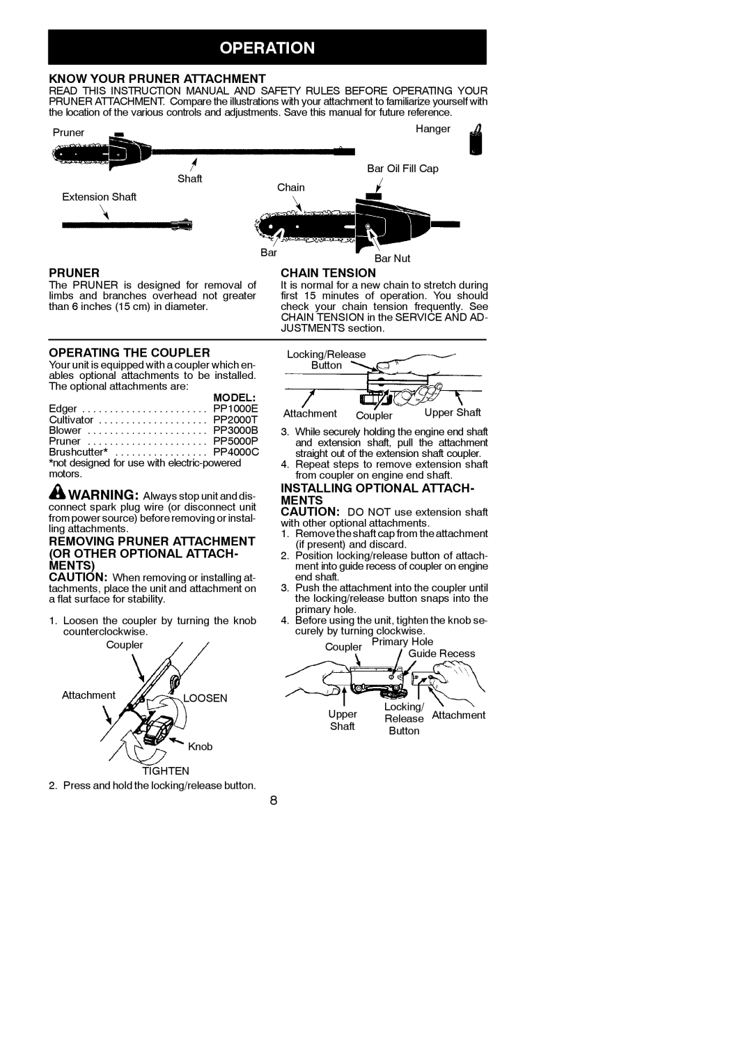 Poulan 952711672, PP5500P, 115261226 instruction manual Operation 