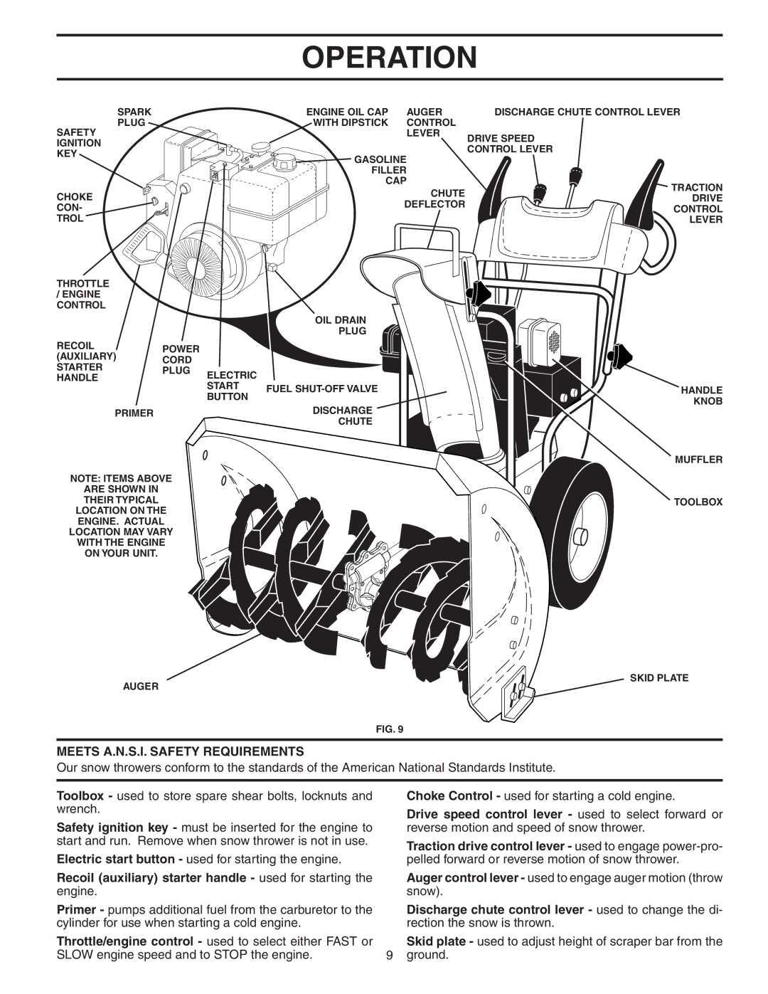 Poulan PP5524ESA Meets A.N.S.I. Safety Requirements, Recoil auxiliary starter handle used for starting the engine 