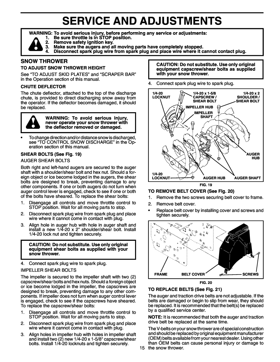 Poulan PP7527ES owner manual Service And Adjustments, Snow Thrower 