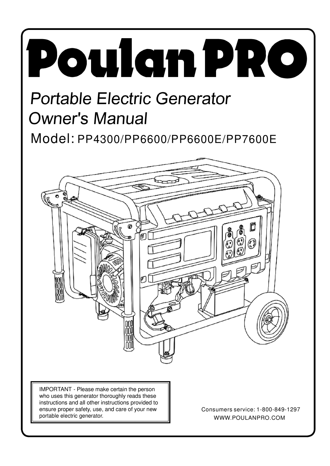 Poulan manual Model PP4300/PP6600/PP6600E/PP7600E 